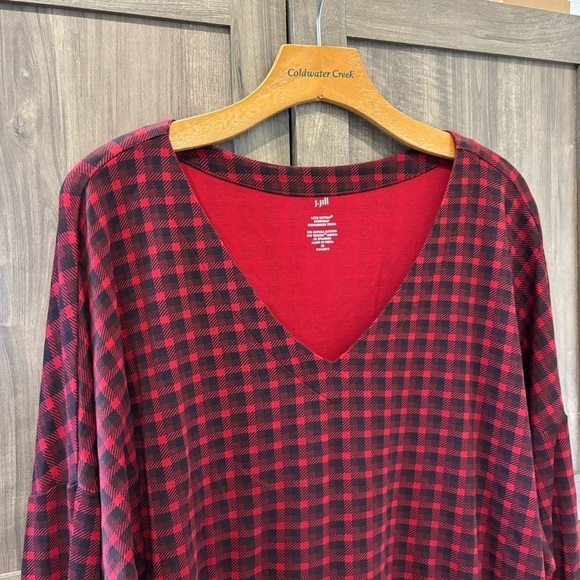 J Jill 3X Top Luxe Supima Everyday Tunic V-Neck Red Black Plaid - Picture 5 of 9